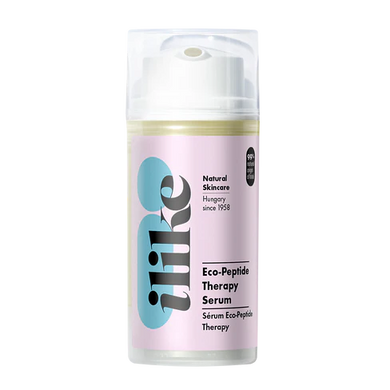 Ilike Eco-Peptide Therapy Serum in a pump container, lightweight anti-aging formula with Hexapeptide-11 and pea protein peptides to hydrate, firm, and smooth mature skin
