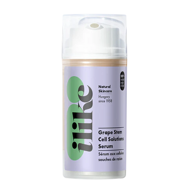 Ilike Grape Stem Cell Solutions Serum in a pump container, antioxidant serum with red grape stem cells and resveratrol to firm, protect, and rejuvenate skin