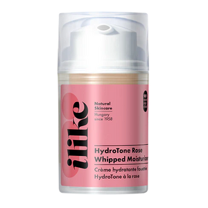 HydroTone Rose Whipped Moisturizer in a soft pink cream texture, shown in an elegant white jar with rose accents, highlighting its lightweight, hydrating formula for radiant skin