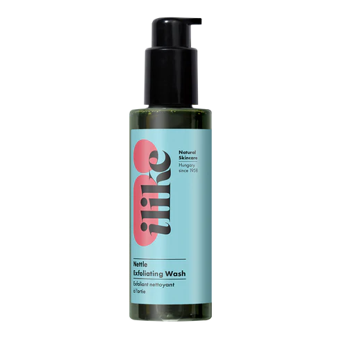 Nettle Exfoliating Wash in a pump container, herbal gel cleanser with nettle and flaxseed to refresh, exfoliate, and soothe dull or dehydrated skin