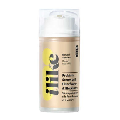 Ilike Probiotic Serum with Elderflower & Blackberry in a pump container, bioactive probiotic formula to calm, balance, and support skin microbiome