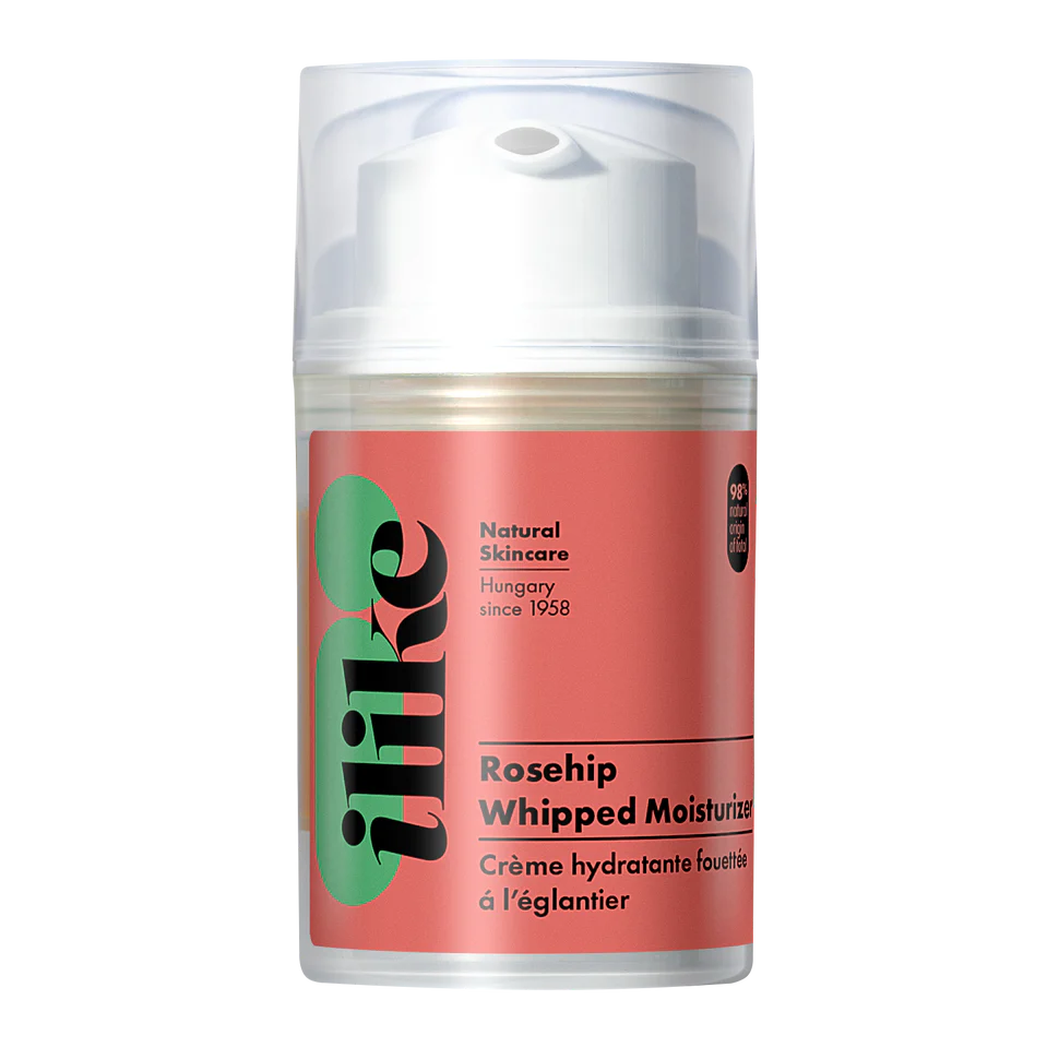 like Rosehip Moisturizer in a pump container, organic hydrating cream with rosehip oil to soothe, nourish, and revitalize dry or sensitive skin