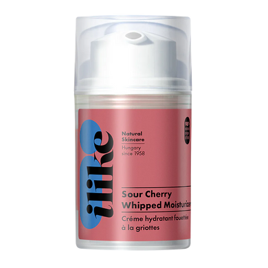 Ilike Sour Cherry Moisturizer in a pump container, antioxidant-rich organic cream with sour cherry extract to hydrate, firm, and brighten skin