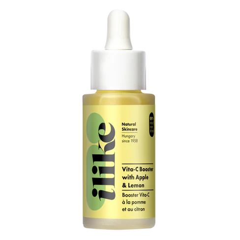 Ilike Vita-C Booster with Apple & Lemon in dropper container, vitamin C concentrate with apple and lemon extracts to brighten and defend skin
