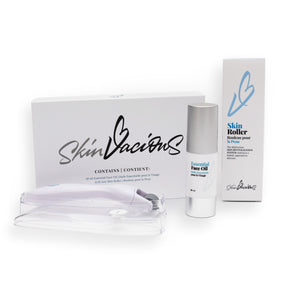 SkinVacious skin roller set with oil and box