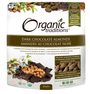 Organic traditions dark chocolate almonds (227g) - front of package
