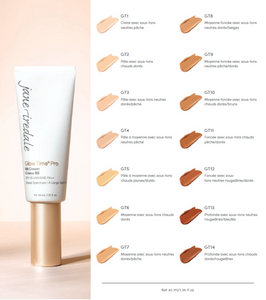 Jane Iredale glow time pro full coverage mineral bb cream - shade swatches for GT1 through GT14