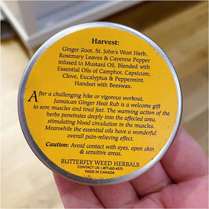 Back of Butterfly Weed Jamaican ginger heat rub tin